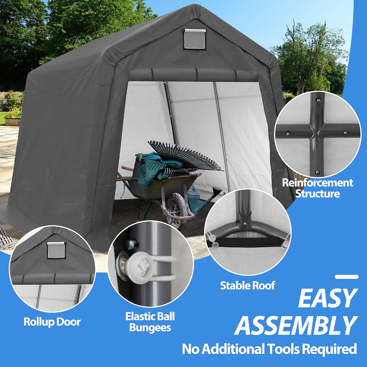 10' x 10' Outdoor Portable Storage Shed,Heavy Duty Portable Garage with Roll-up Zipper Door, Storage Shelter Shed for Generator, Vehicles,Motorcycle