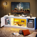 Bestier Gaming LED TV Stand for 65 Inch TV, Entertainment Center with Cabinet for PS5 Xbox, Modern TV Console for Living Room Bedroom, Adjustable Glass Shelves, Carbon Fiber White