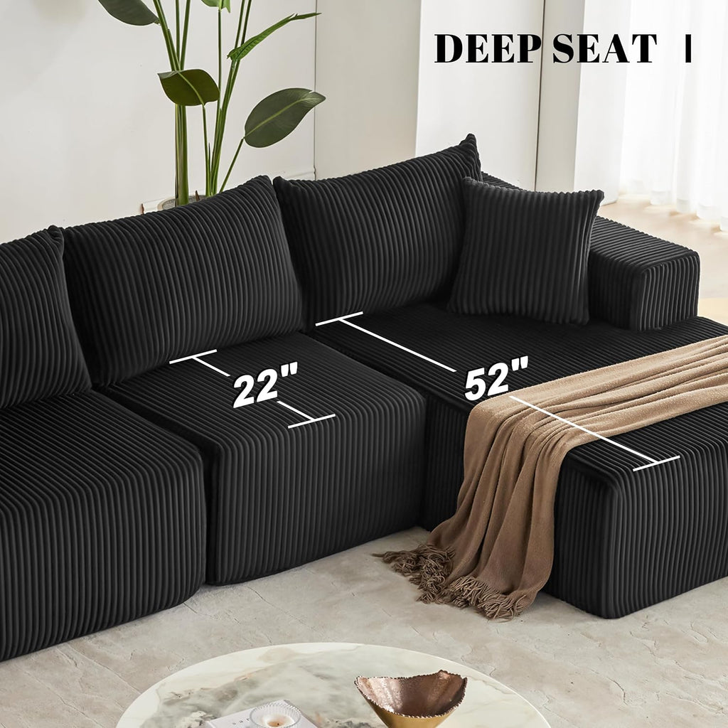 108' Modular Sectional Sofa, Cloud Sectional Couch with Deep Seat, Modern Modular L-Shape Sofa Couch with Chaise,Upholstered Boneless Couches for Living Room Bedroom (Black, Right Facing Chaise)
