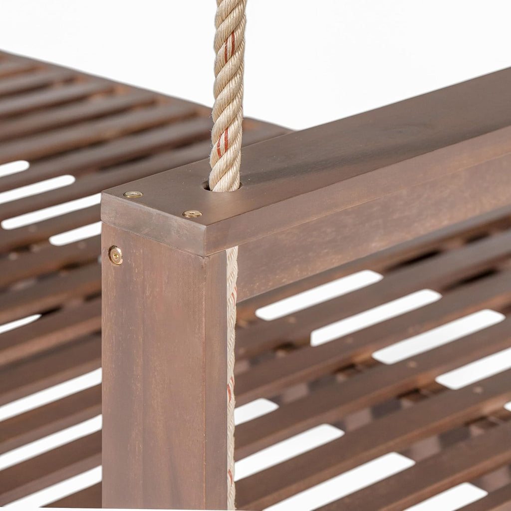 Harper & Bright Designs Patio Wooden Twin Size Porch Swing Daybed Frame, Garden Swing Bench Chair with 4 Hanging Ropes for Backyard,Outdoor,Brown