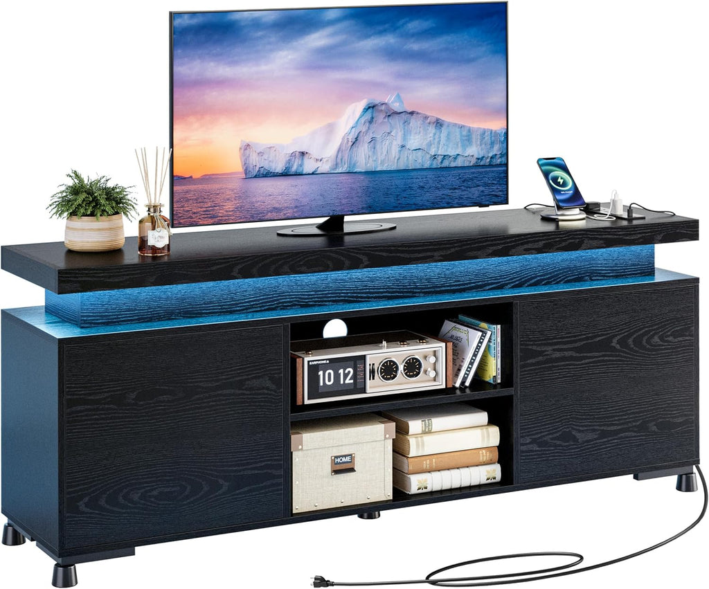 IRONCK TV Stands for TVs 65+ Inch with LED Lights and Power Outlet, Modern TV Console Entertainment Center with Storage Cabinet for Living Room
