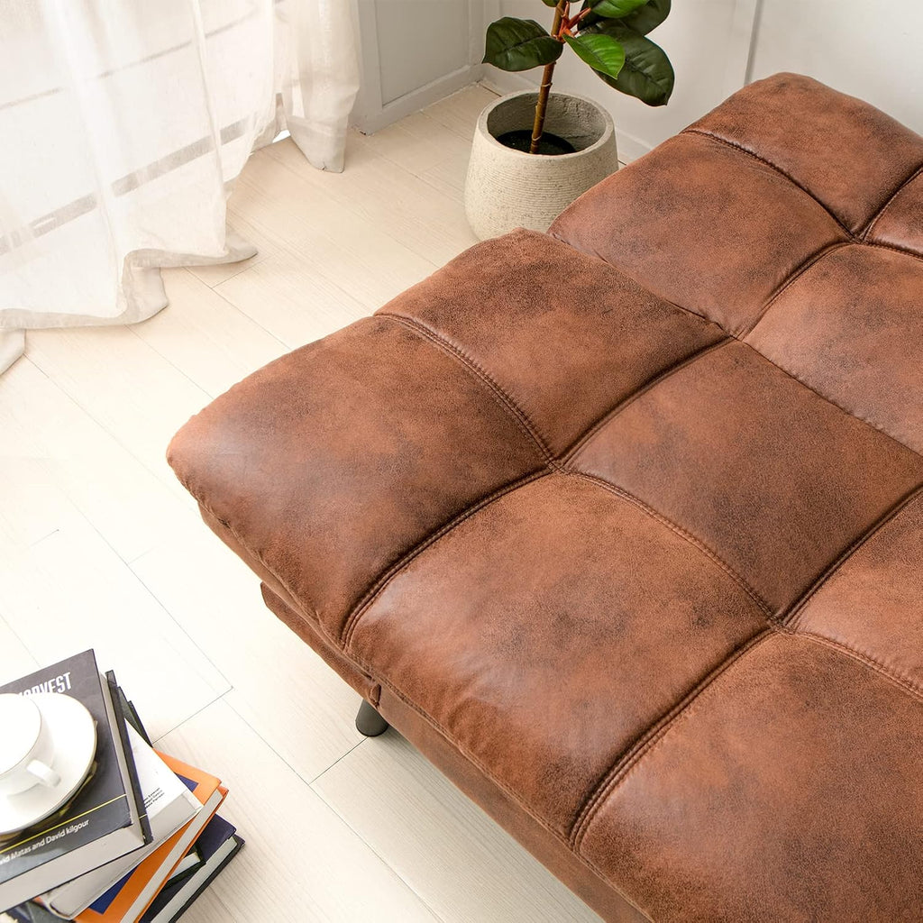 Opoiar Futon Sofa Bed,Lounge Memory Foam Sleeper Couch for Living Room,Convertible Loveseat for Compact Living Spaces,Studio Apartment,Dorm,Home Office,71'-Brown-Faux Leather-Thicker versio