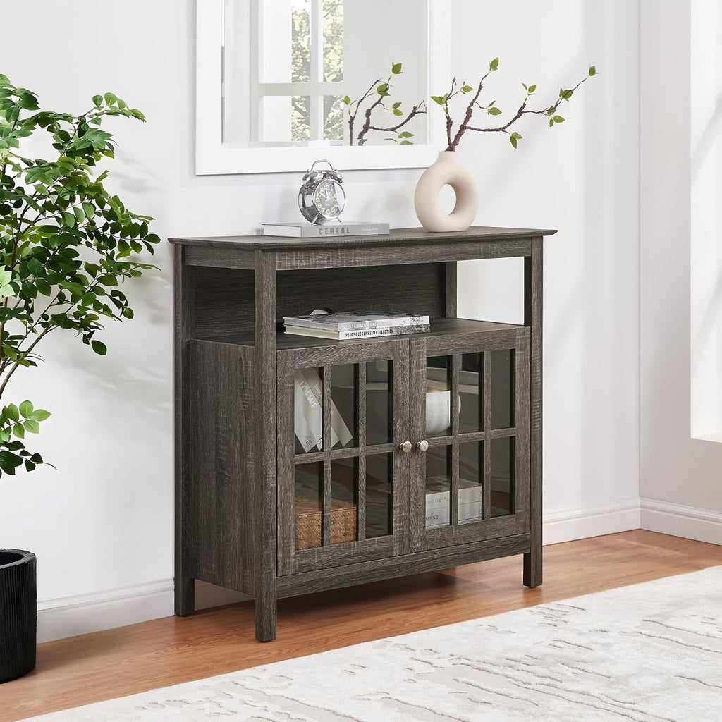 Convenience Concepts Big Sur Highboy TV Stand 36' - Modern Entertainment Center For TVs up to 40', Storage Cabinet for Dining, Living Room, & Entryway, Console Hall Table with Shelves, Weathered Gray
