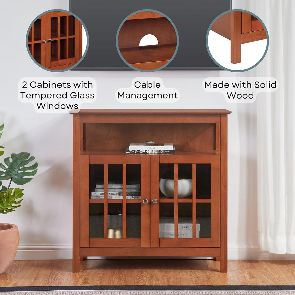 Convenience Concepts Big Sur Highboy TV Stand 36' - Modern Entertainment Center For TVs up to 40', Storage Cabinet for Dining, Living Room, & Entryway, Console Hall Table with Shelves, Cherry
