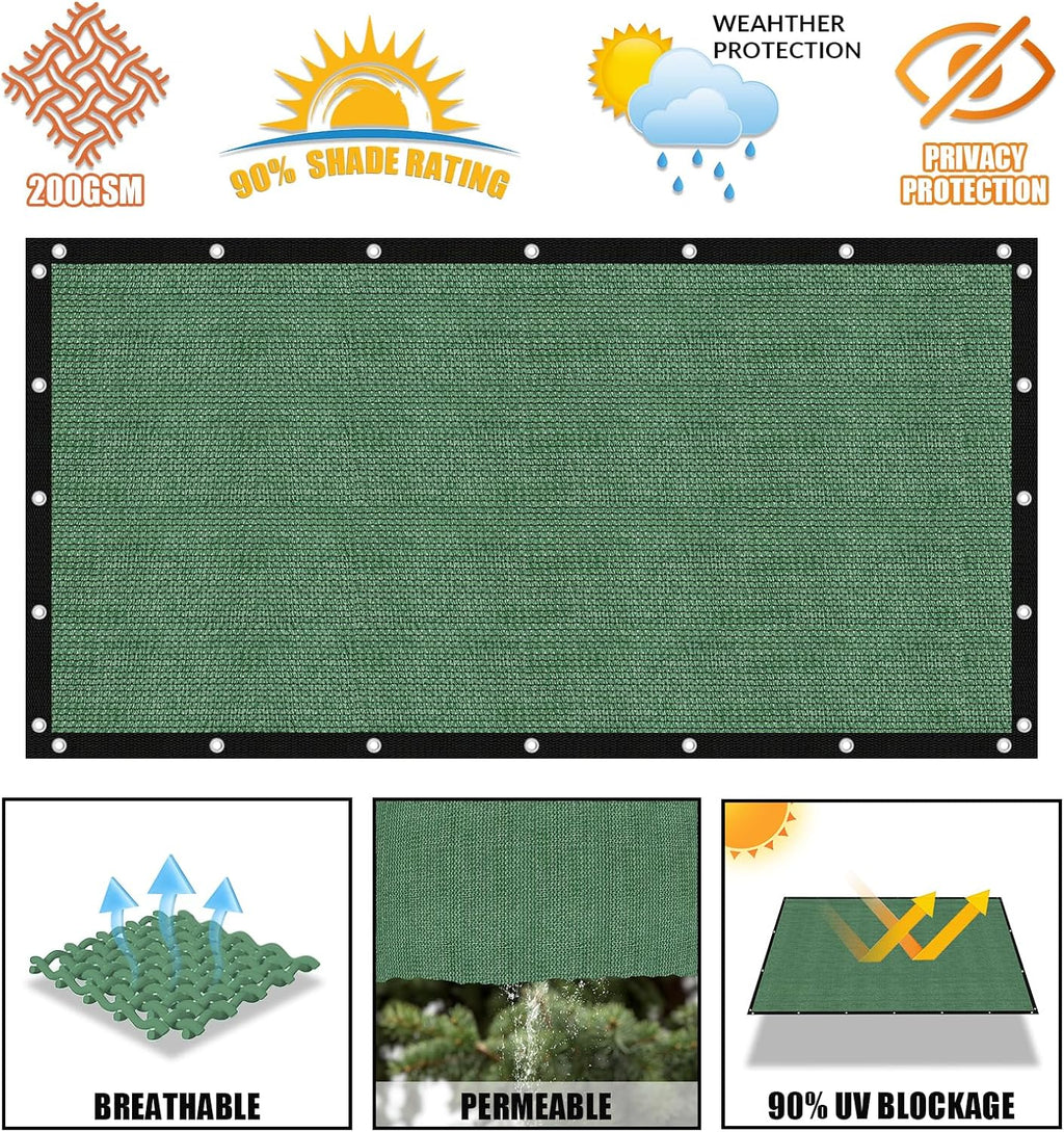 Amagenix 90% Pergola Shade Cover 14' X 20' Sun Shade Cloth with Grommets for Outdoor Garden Patio Porch, Commercial Grade 200 GSM - Cable Zip Ties Included (We Customized) GN03, Green