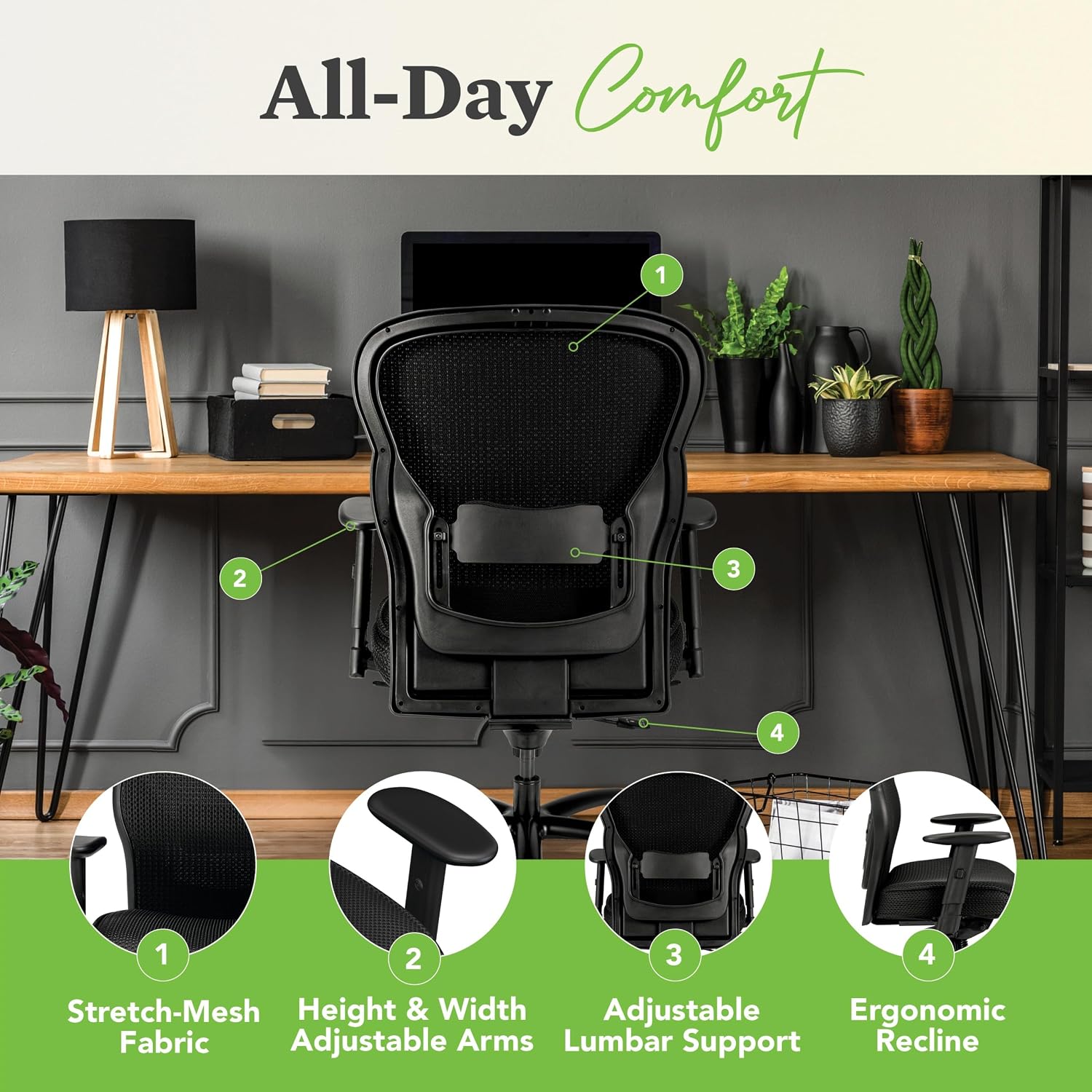 Bundle of HON Wave Big and Tall Office Chair, 450lbs Weight Capacity, Extra Wide Seat, Heavy Duty Tilt Recline, Swivel Wheels, Comfortable for Long Hours + Carpet Chair Mat (36' x 48')