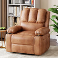 Oversized Electric Recliner Chair for Adults, Swivel Rocker Recliner with Massage and Heat, Pu Leather Single Sofa with Cup Holder and Side Pocket, for Living Room, Bedroom, Vintage Leather