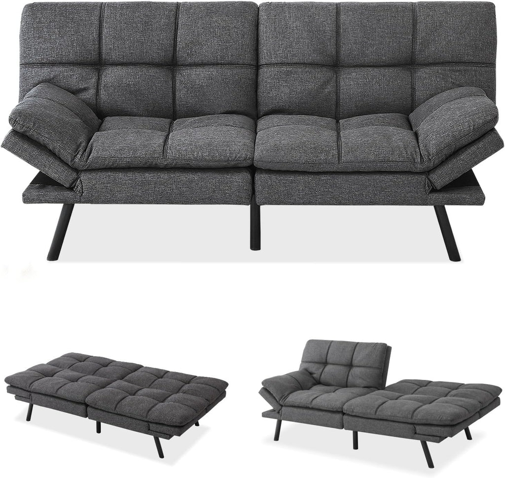 MUUEGM Futon Sofa Bed Memory Foam Dark Grey Futons Modern Office Couch Sleeper Bed Convertible Love seat Sofa for Small Spaces,Apartment,Office with Adjustable Armrest Backrest