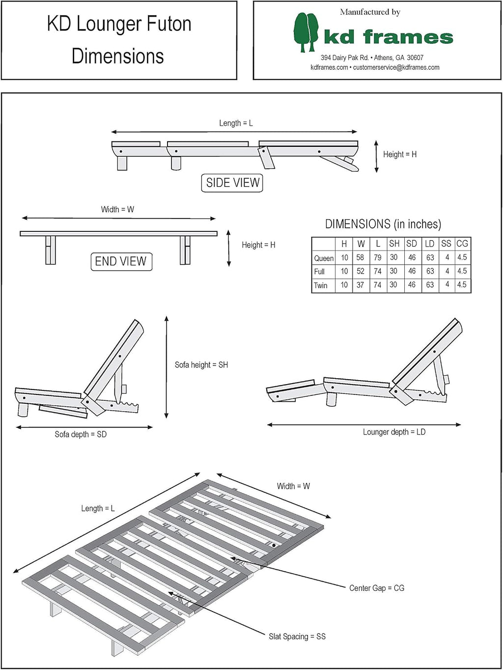 KD Frames Lounger Futon, Queen