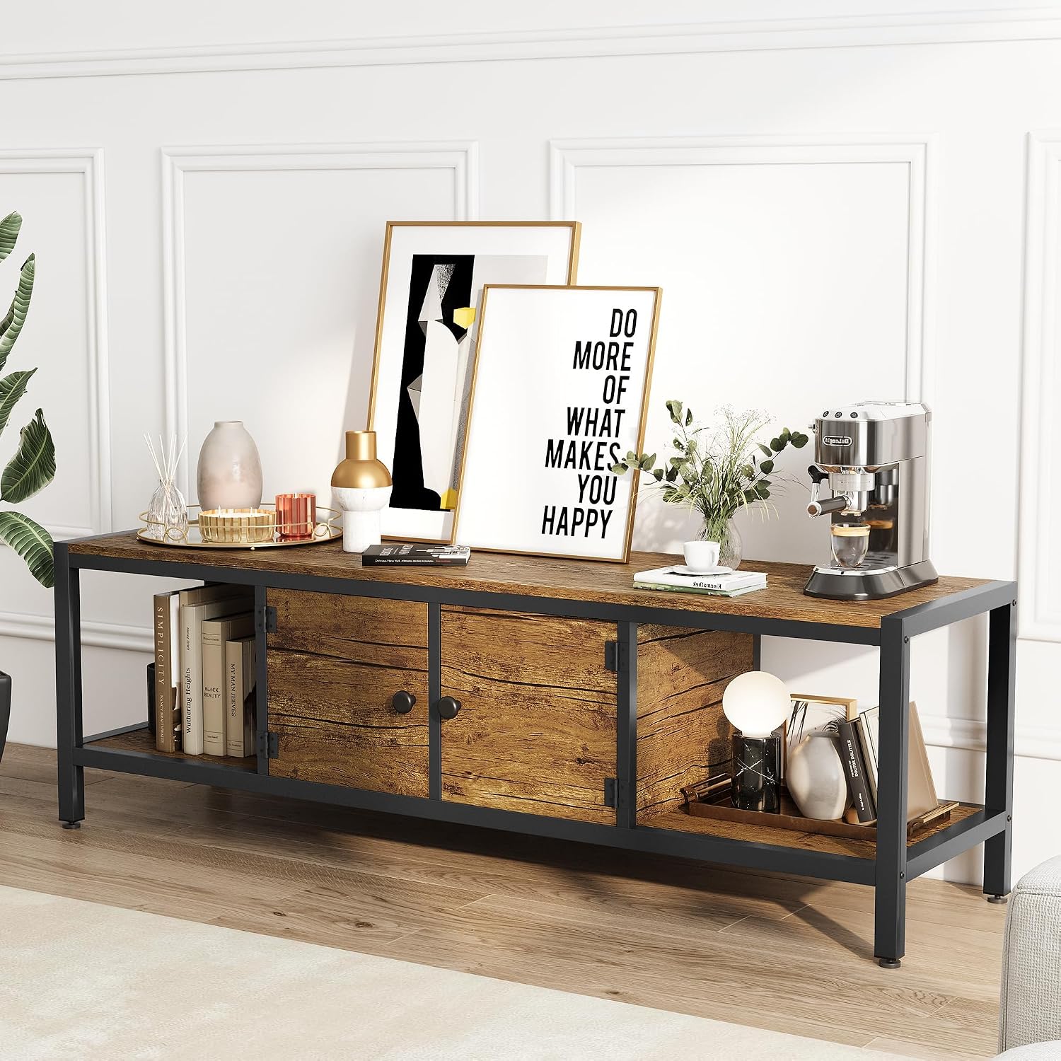 Garvee TV Stand for Television up to 65'', Farmhouse Entertainment Center with Storage, 60'' Modern Media Console Cabinet with Doors, Wooden TV Stand for Living Room, Rustic Brown