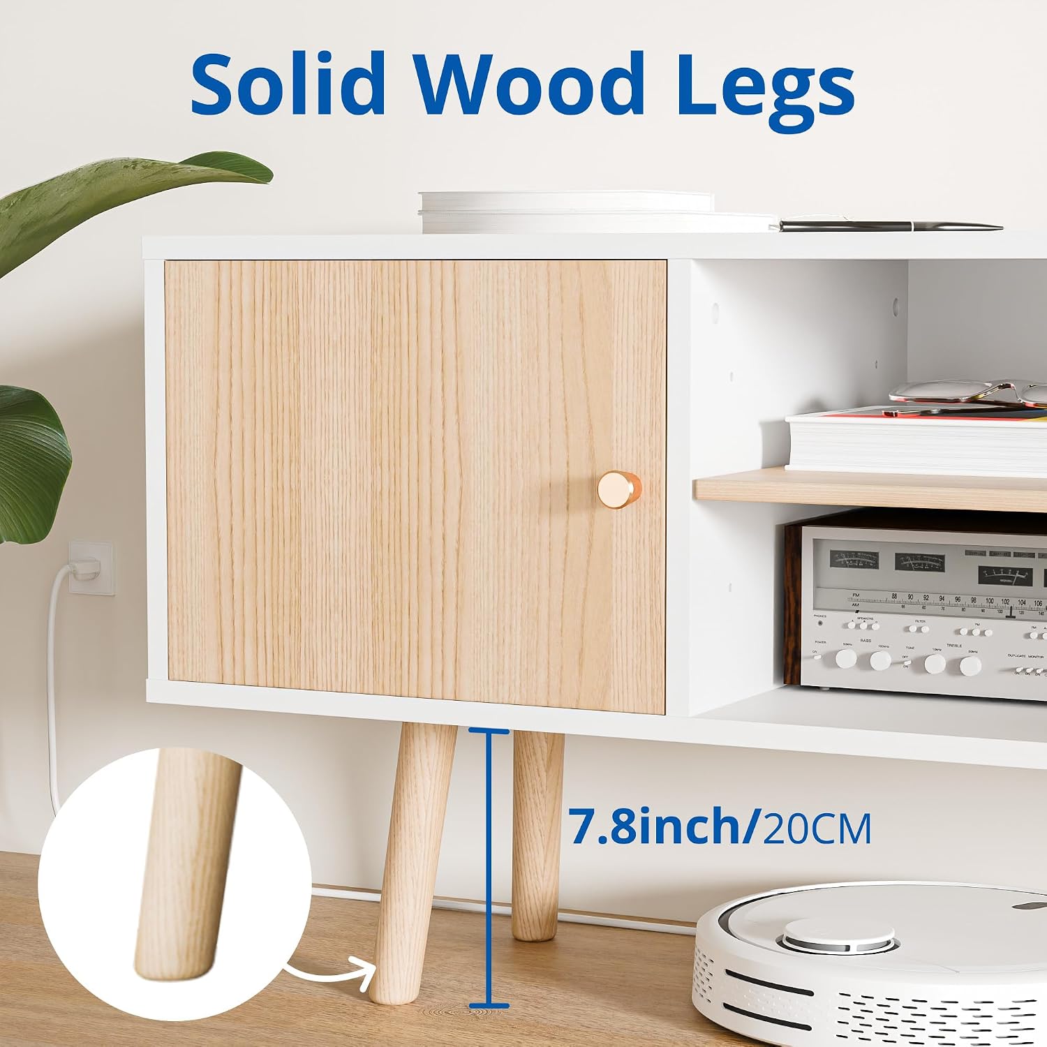 Cozy Castle TV Stand for 48-55 Inch TV, Mid Century Modern Entertainment Center with Storage Cabinet, TV Media Console with Charging Station for Living Room (Oak, 53.1' W x 15.7' D x 19.7' H)