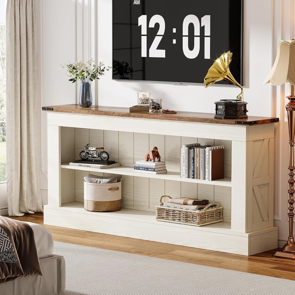 Tribesigns Farmhouse TV Stand for 70-Inch TV, 63' Entertainment Center with Storage, Modern Media Console Table for Living Room, Bedroom (White)