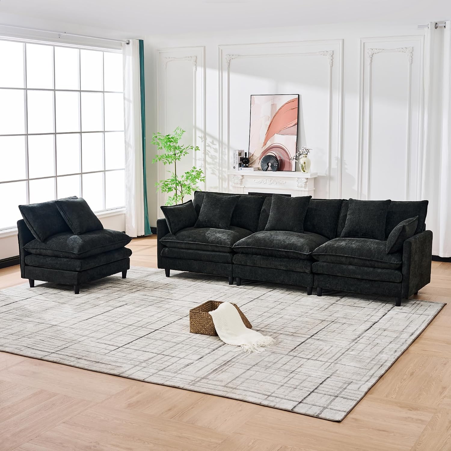 Eafurn 141' Oversized Modular Sectional Sofa Convertible U Shaped Couch for Living Room - 6 Seater Chenille Couches Set with Ottomans and Waist Pillows for Living Room Apartment