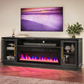 BELLEZE 74' Extra Large TV Stand for TVs Up to 85', Media Console Table with 42' Electric Fireplace Heater, Entertainment Center with Storage Cabinets for Living Room - Black Ebony