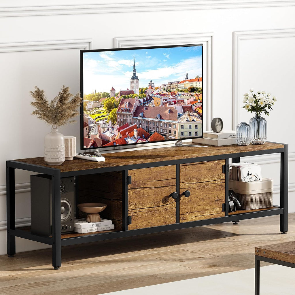 Garvee TV Stand for Television up to 65'', Farmhouse Entertainment Center with Storage, 60'' Modern Media Console Cabinet with Doors, Wooden TV Stand for Living Room, Rustic Brown
