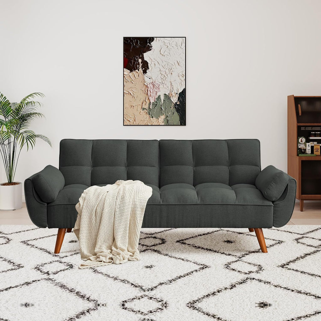 75' Convertible Futon Sofa Bed, Sleeper Couch Bed with Adjustable Backrest, Small Couches for Small Spaces, Living Room, Bedroom and Office (Dark Gray)