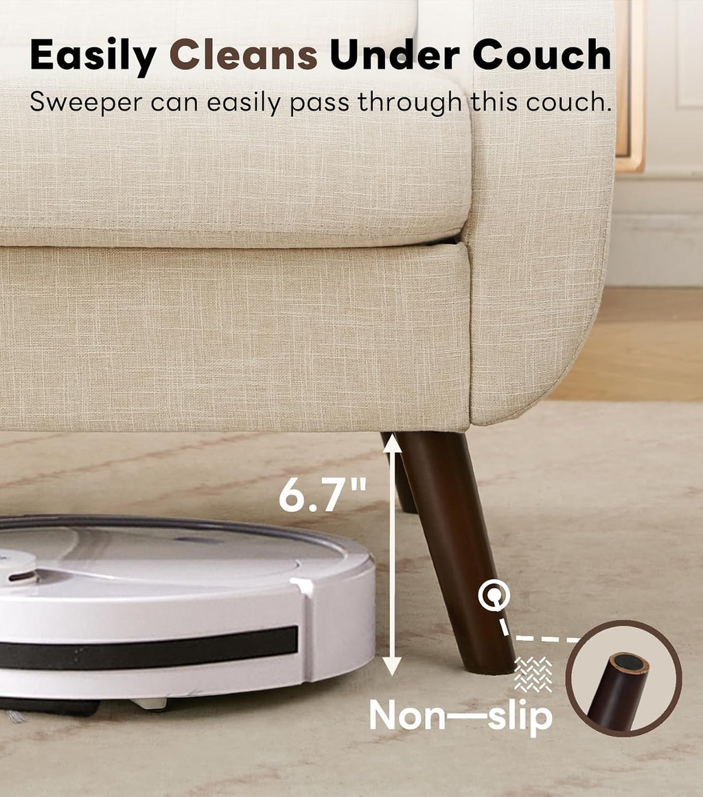 Tbfit 77.2' W Linen Sofa Couch, Mid Century Modern Decor Loveseat Couches for Living Room, Button Tufted Upholstered Small Couch for Bedroom, Solid, and Easy to Install Love Seats Furniture, Beige