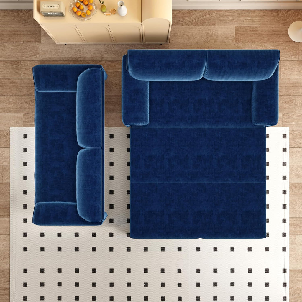 3 in 1 Convertible Queen Sleeper Sofa Bed Comfy Pull Out Futon Couch Bed 66' Modern Velvet Recliner Loveseat Sofa Multi-Functional Blue Cloud Couch for Living Room,Apartment,Office (Blue 66')