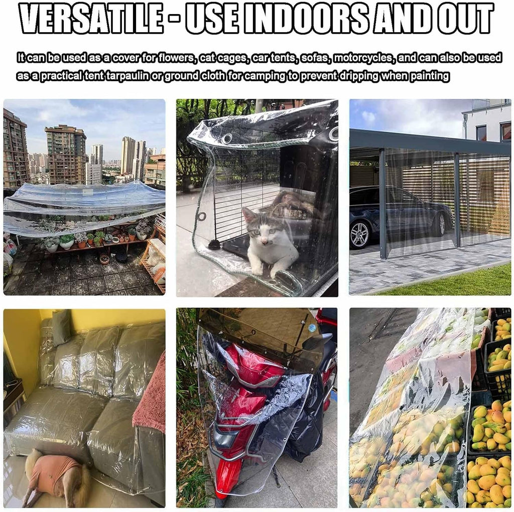 Clear Tarps Heavy Duty Waterproof 5x7 8x10 10x12 12x20' Outdoor Garden Rainproof Covering with Grommets15.75 Mil Thick Poly Tarpaulin Tear Resistant for Greenhouse Plant(12x15 FT)
