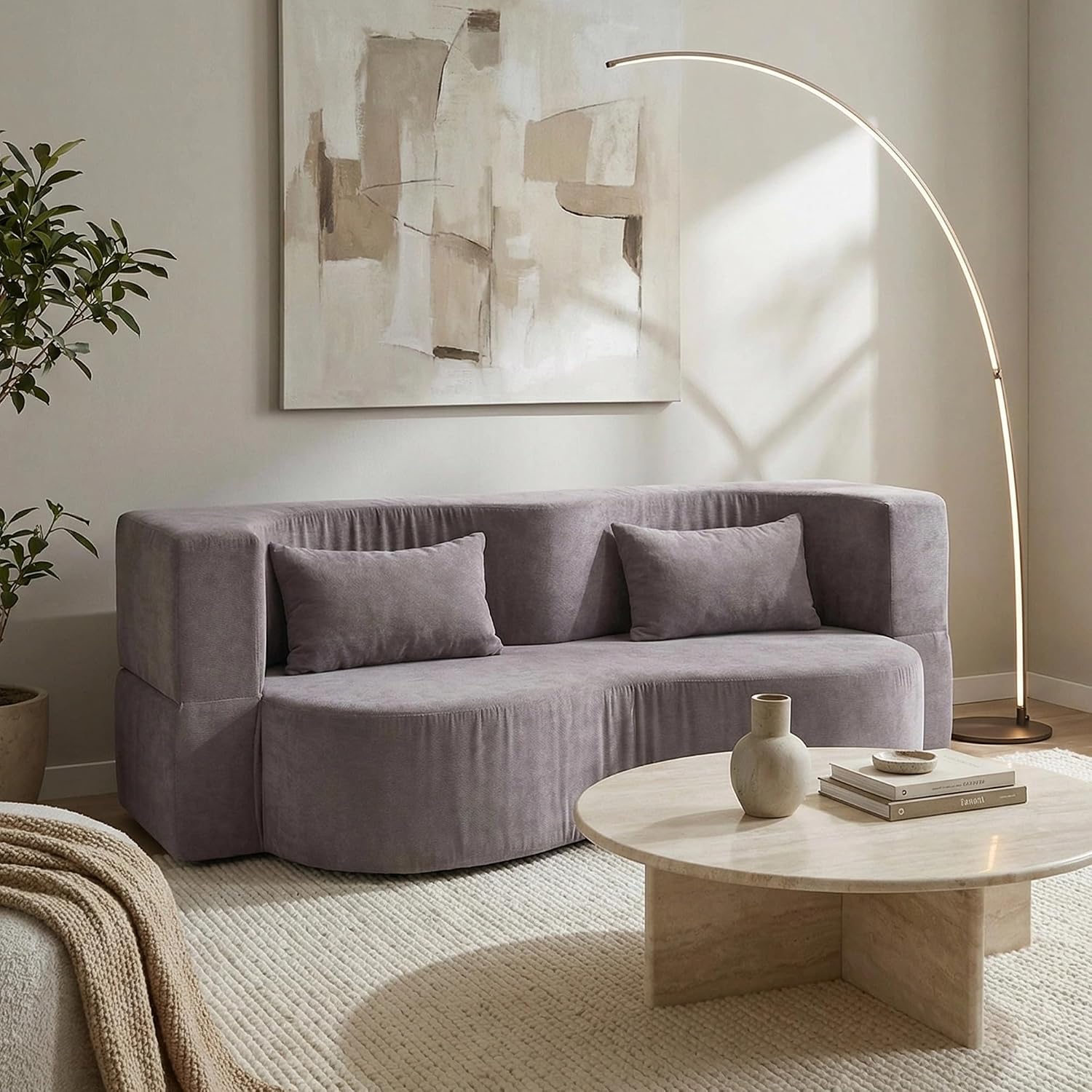 2-in-1 Convertible Sofa,78 Inch Pull Out Sofa Folding Sofa Bed with 2 Pilow Lazy Sofa, Corduroy Loveseat Sleeper Floor Sofa for Apartment Children's Room Bedroom Living Room, Grey | Pull Out Sofa Bed, Folding, 2 Pillows, Teddy Loveseat, Floor Sofa