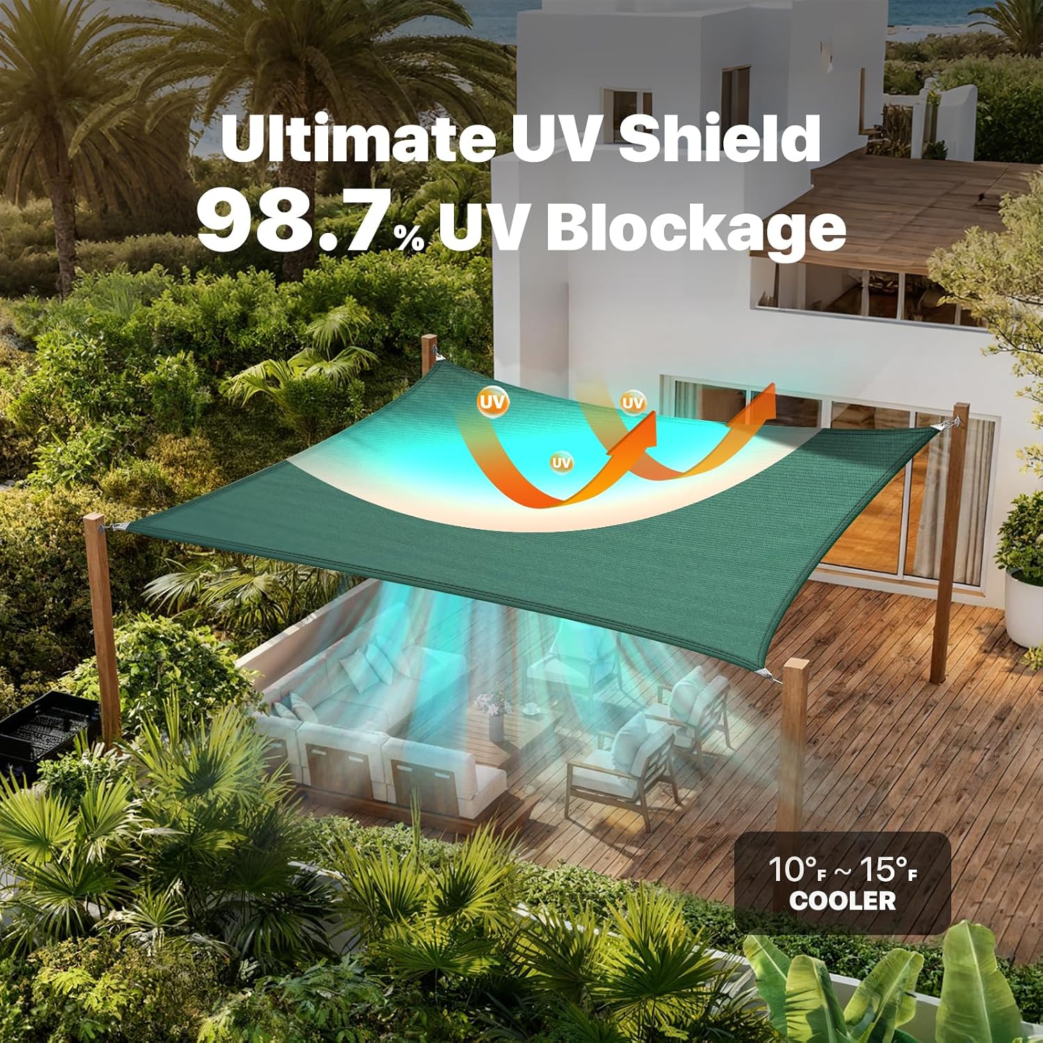 ColourTree Super Ring 12' x 12' Green Square Sun Shade Sail, Commercial Grade UPF50 Canopy, Reinforced Corners & Edges, 260 GSM Fabric Heavy Duty -5 Years Warranty (We Make Custom Size)