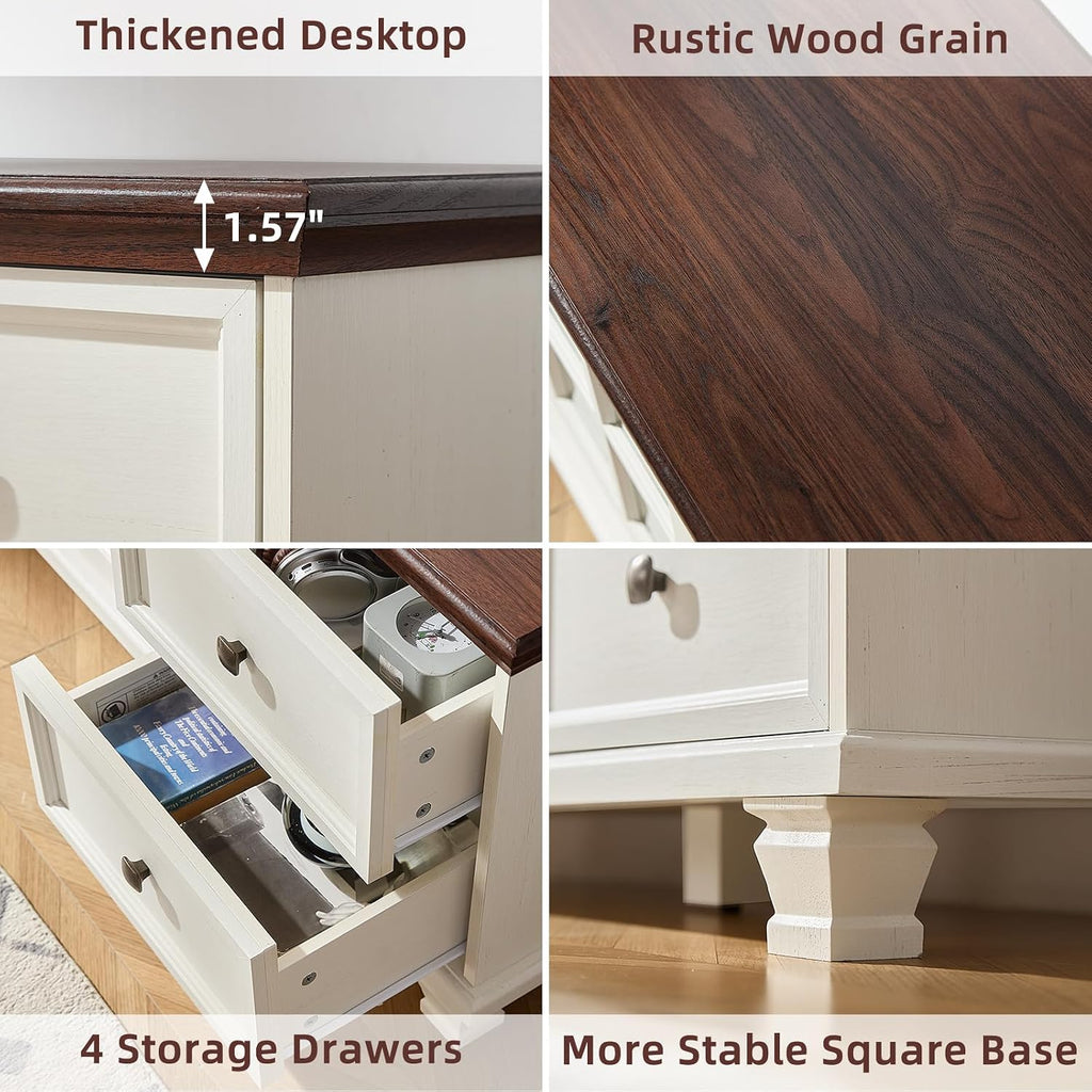 SAVOR LIFE TV Stands for Living Room, Farmhouse Entertainment Center, Rustic Wood TV Stand with Drawers for 75 Inch TV, White