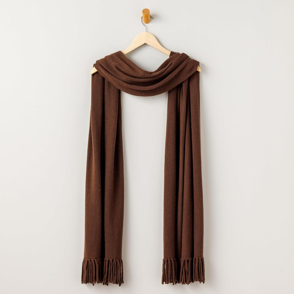 Fishers Finery Women's 100% Cashmere Knit Shawl Wrap with Fringe | Oversized 78' long by 28' wide