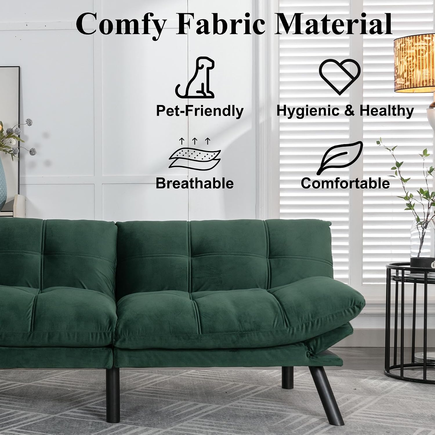 Anwick Velvet Convertible Futon Sofa Bed,71' Modern Comfy Loveseat Sleeper Sofa with Adjustable Backrest Armrest,Folding Futon Sleeper Recliner for Living Room,Office,Apartment (Emerald)