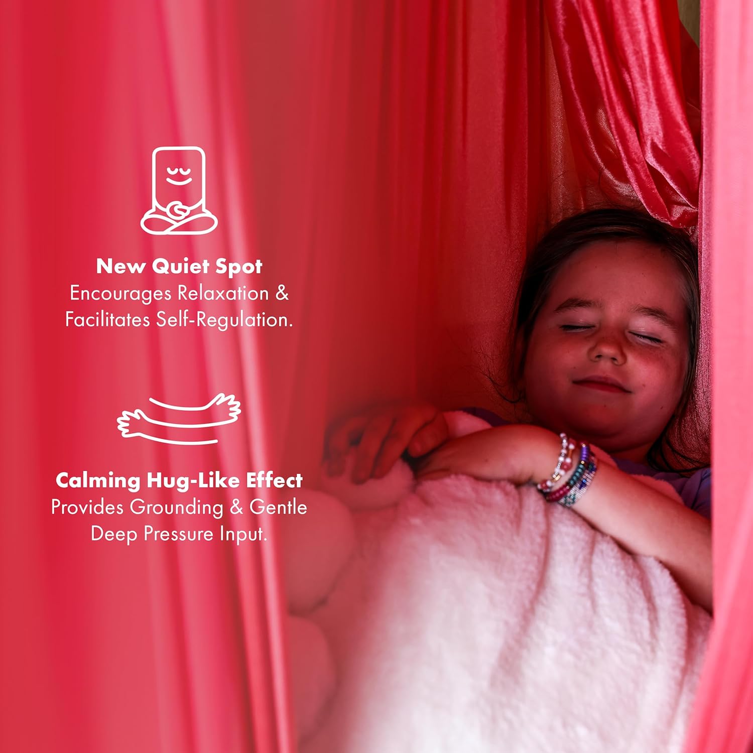 Harkla Sensory Swing for Kids & Adults - Holds 300lbs, Indoor Outdoor Sensory Swing for Hug Like Calming Effect - Durable Soft Stretch Fabric and Heavy Duty Hardware (Pink, 100' Swing + 5' Swivel)