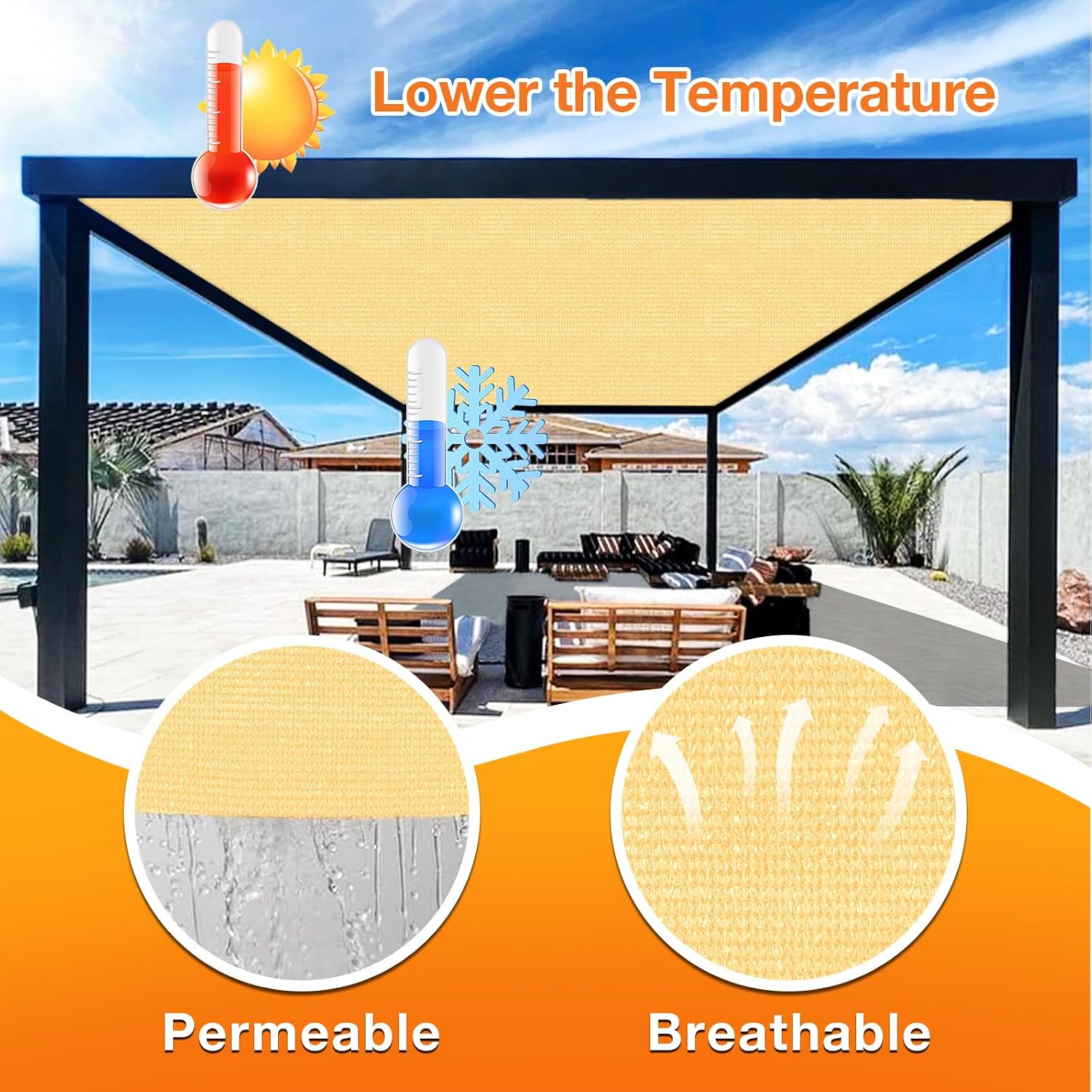 Artpuch Outdoor Pergola Shade Cover 14x20 FT Sun Shade Cloth with Grommets Sand 90% UV Protection Canopy Patio Privacy Screen (Customized Available)
