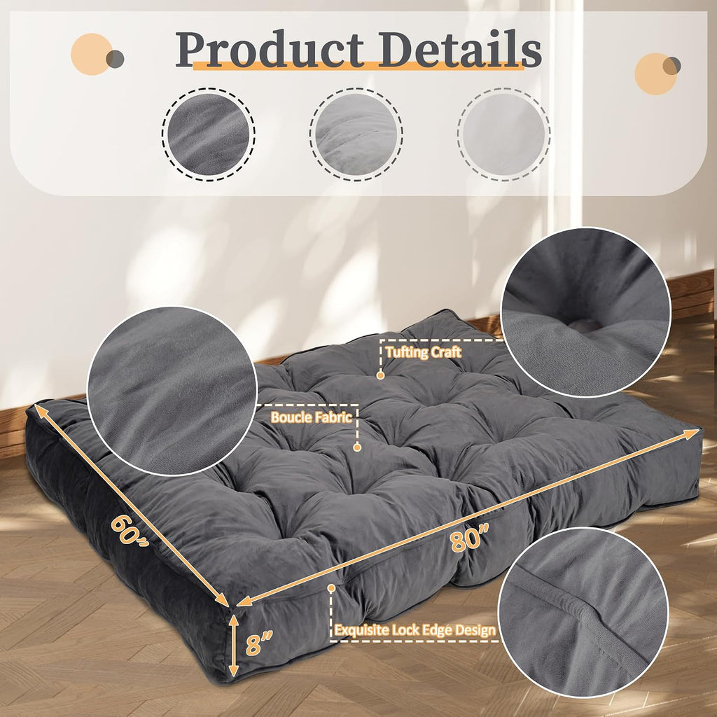 8' Queen Size Futon Mattress Sofa Bed, Extra Thick Foldable Floor Mattress, Shredded Foam Filling for Adults/Teens/Pets with No Assembly Needed, Frame Not Included - Dark Grey