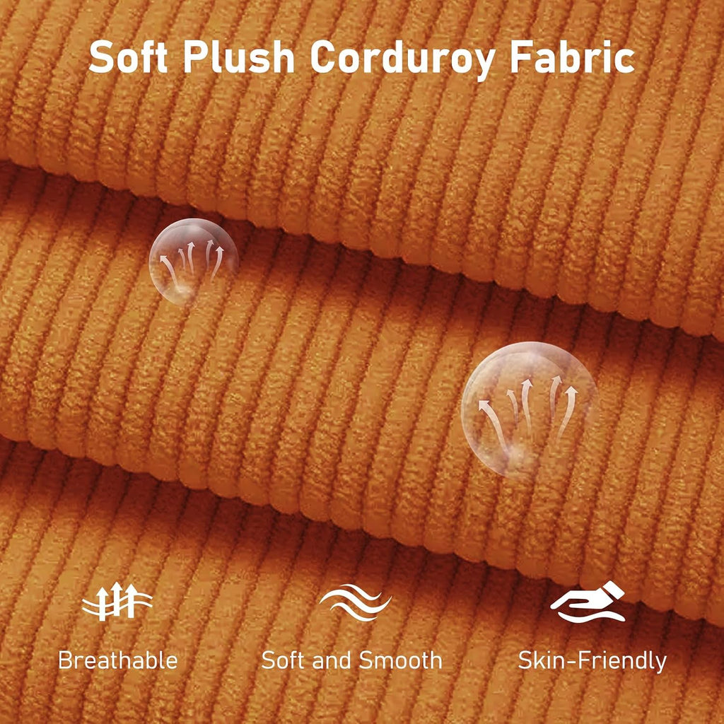 Furnimart Futon Sofa Bed, 66' Corduroy Convertible Futon Couch with 3-Position Adjustable Backrest, Solid Wood Frame Sleeper Sofa for Small Space, Living Room, Apartment, Office, Burnt Orange