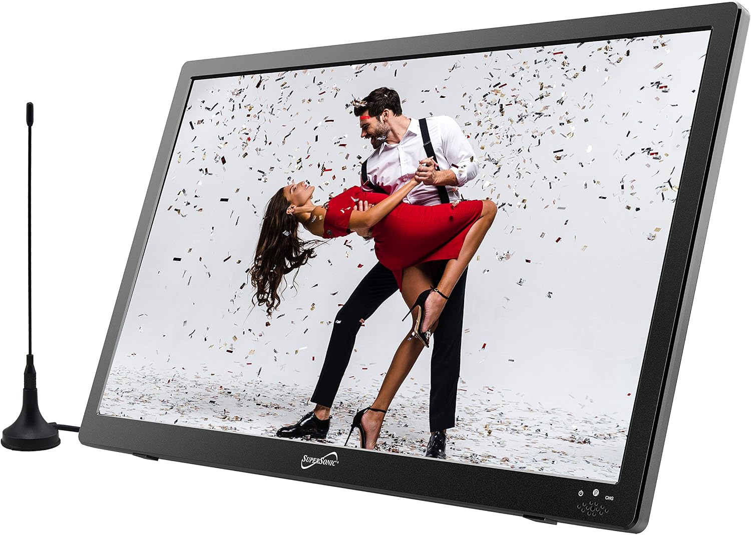 Supersonic SC-2816 16-Inch Widescreen LED TV with Crisp Display, USB/MMC/HDMI Inputs, Rechargeable Battery, FM Radio, and AC/DC Compatibility - Perfect for RVs, Home, and On-The-Go Entertainment