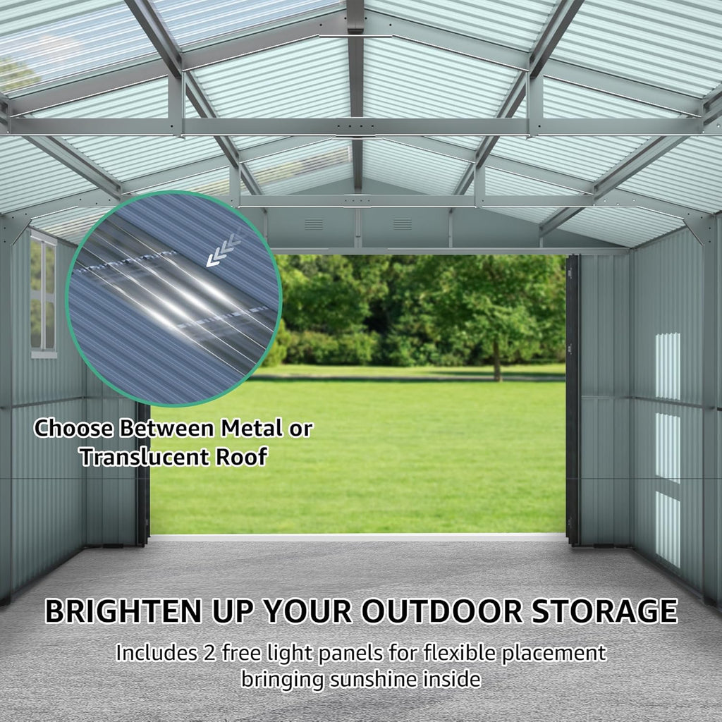13x20ft Outdoor Storage Shed, Metal Storage Shed Heavy Duty, Large Garage Shed with 2 Doors 4 Vents 2 Translucent Roof