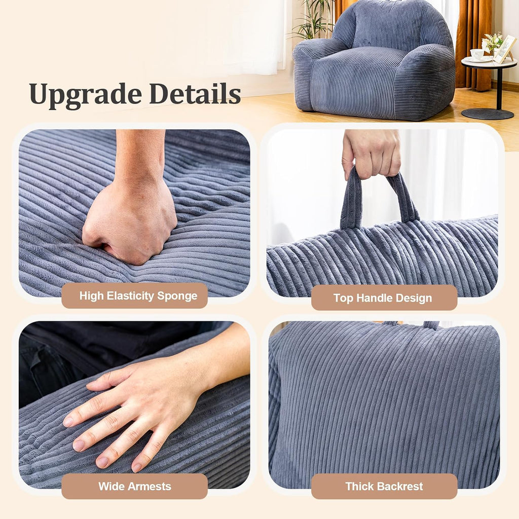 Lamerge Giant Bean Bag Chair for Adults, Oversized Faux Fur Fluffy Sofa with High-Density Memory Foam, Grey Comfy Bean Bag Couch for Reading, Gaming (46' Giant Bean Bag Chair)