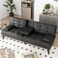 JAMFLY Futon Sofa Bed, Modern Convertible Folding Loveseat - Multi-Functional Recliner with 3-Angle Adjustment, Detachable Armrests with Cup Holders - Ideal for Small Spaces, Black Leather