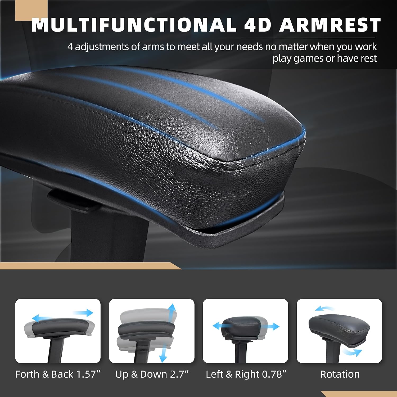 500LBS Big and Tall Office Chair with 4D Armrests & Adjustable Backrest, Heavy Duty Office Chair for Heavy People, Memory Foam Seat Filling Springs, Black