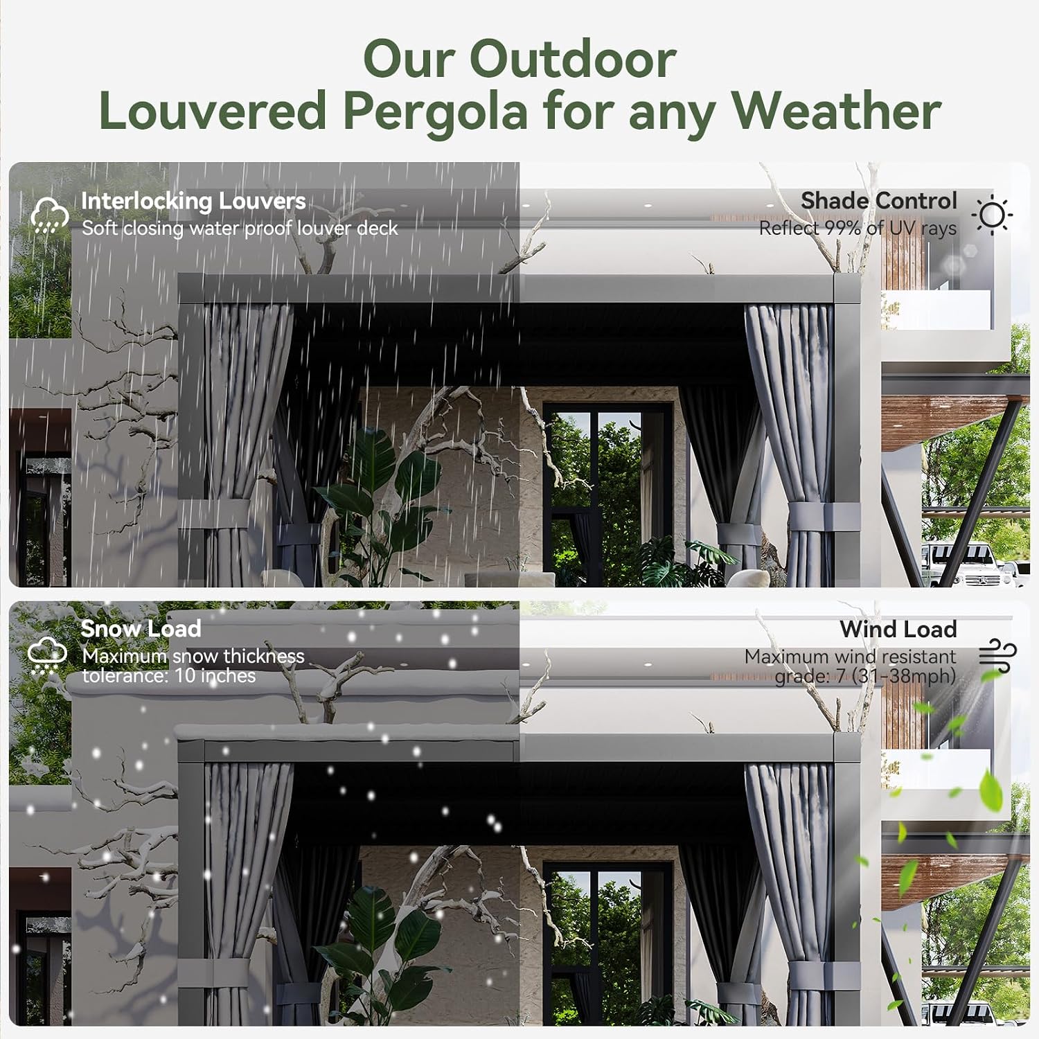 Aoxun Louvered Pergola 12' x 14' Outdoor Aluminum Pergola with Adjustable Top for Decks, Gardens and Backyards, Gray