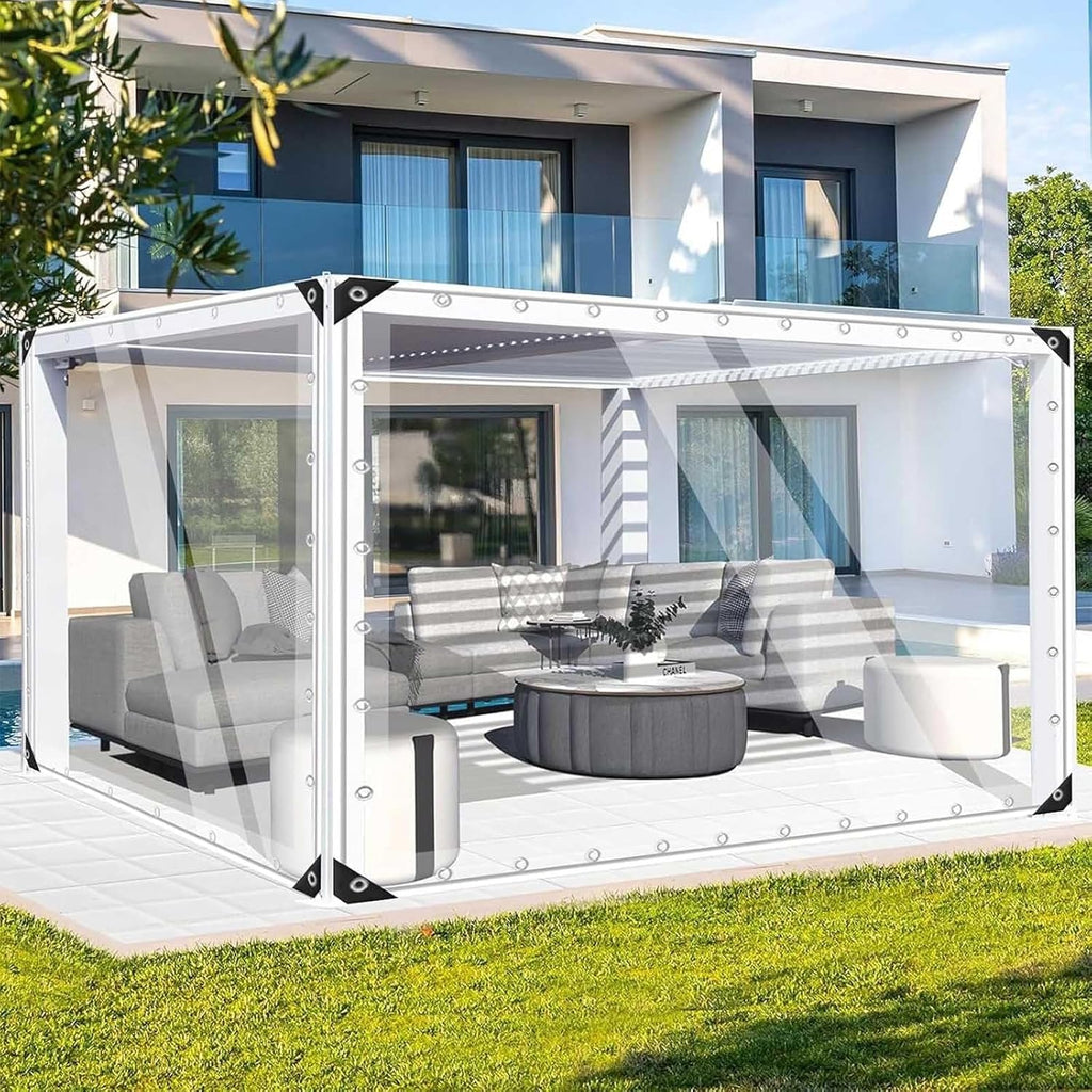Clear Tarps with Grommets Rectangular Vinyl Plastic Transparent Tarp 16 Mil Thick Heavy Duty Tarpaulin Cover Greenhouse Sheeting for Rainproof Plant Farm, Patio Porch(12' x 16')