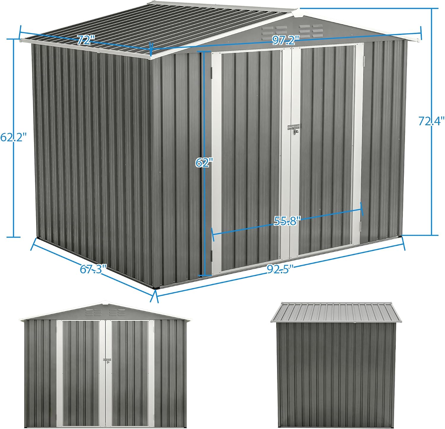 8 x 6 FT Outdoor Storage Shed, Metal Garden Shed with Floor Frame, Tool Shed Outdoor Storage with Lockable Hinged Doors & Air Vents, Storage House Waterproof for Backyard, Lawn, Gray
