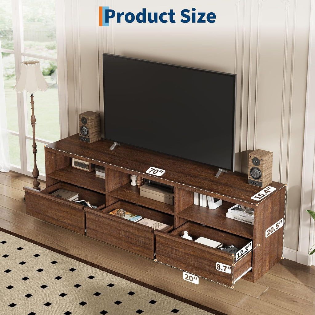 IDEALHOUSE 70 inch TV Stand for 80' TVs, Mid Century Modern Entertainment Center with Storage Drawer & Open Shelves, Wood Media Console Cabinet for Living Room/Bedroom, Vintage