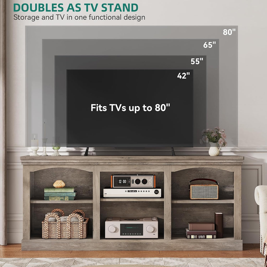 YITAHOME Farmhouse TV Stand for 75/80 Inch TV, Entertainment Center with Adjustable Shelf, Large TV Console Table for Living Room (Washed Grey)