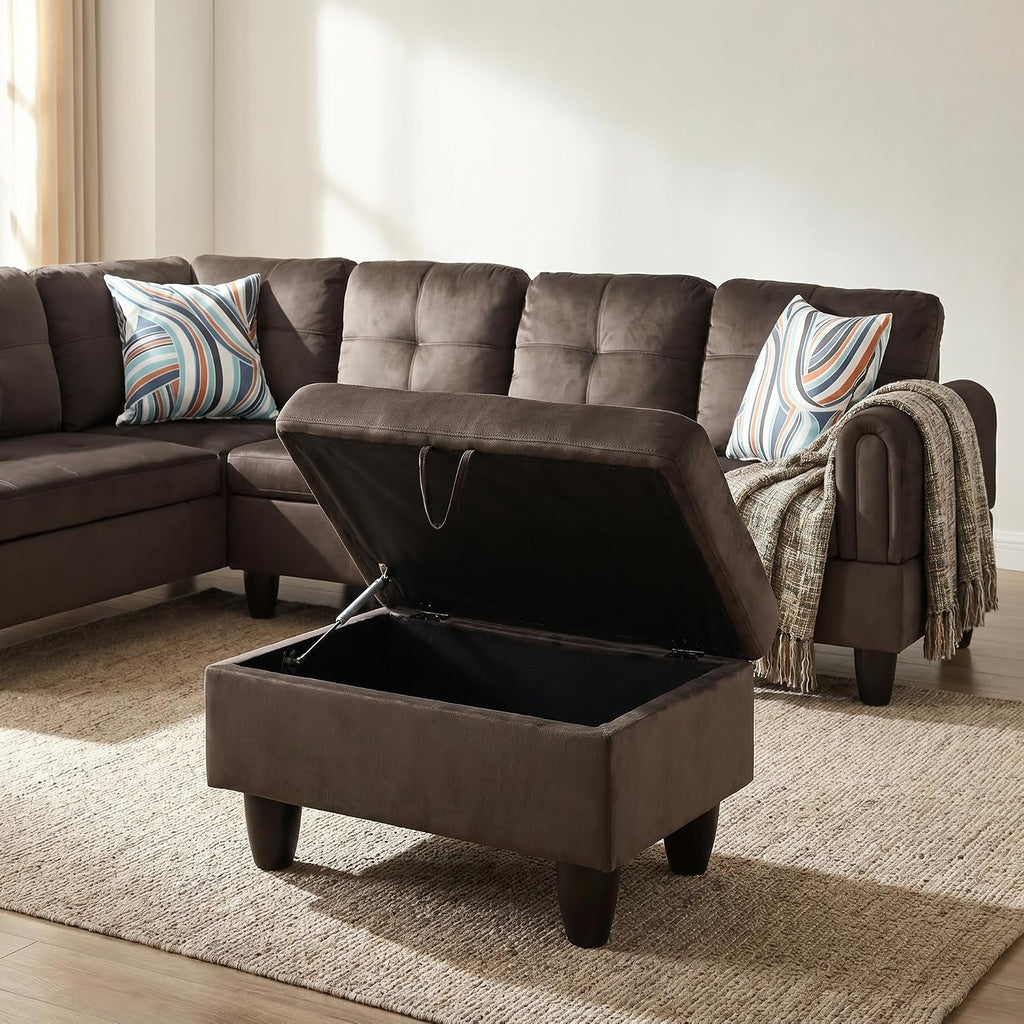 3-Piece L-Shaped Modular Leather Sofa – Convertible Sectional Couch with Movable Chaise & Storage Ottoman, Multi-Scene Use for Living Room, Apartment & Office, Dark Brown