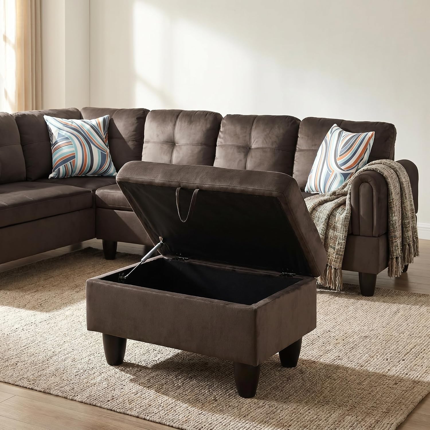 3-Piece L-Shaped Modular Leather Sofa – Convertible Sectional Couch with Movable Chaise & Storage Ottoman, Multi-Scene Use for Living Room, Apartment & Office, Dark Brown