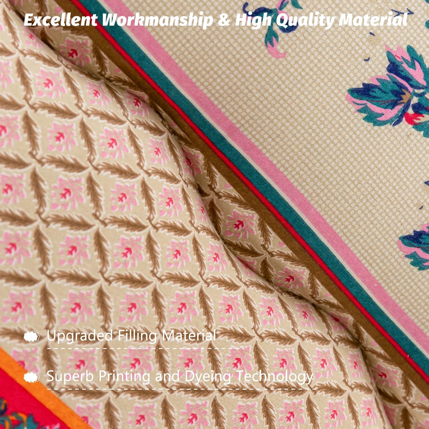 MAXYOYO Bohemian Retro Floor Mattress Vintage Floral Japanese Futon Mattress Roll Up Thicken Sleeping Mat Portable Camping Mattress Floor Lounger Couch Mattress Pad, Full Size