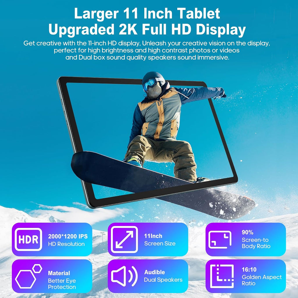 AISLPC 11 Inch Tablet Android 13 Tablets 16GB RAM+256GB ROM+1TB Expand Octa-Core Tablets PC with Dual SIM Card Slot, 2K 2000 x 1200 Display, 8+13MP Dual Camera, Bluetooth5.0, GPS, 5G/2.4G WiFi