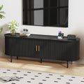 DHH 63 Inch Mid Century Modern TV Stand with Power Outlet for TVs up to 70 Inch, Entertainment Center with Storage and Adjustable Shelves, Media Console with Sliding Doors for Living Room(Black)