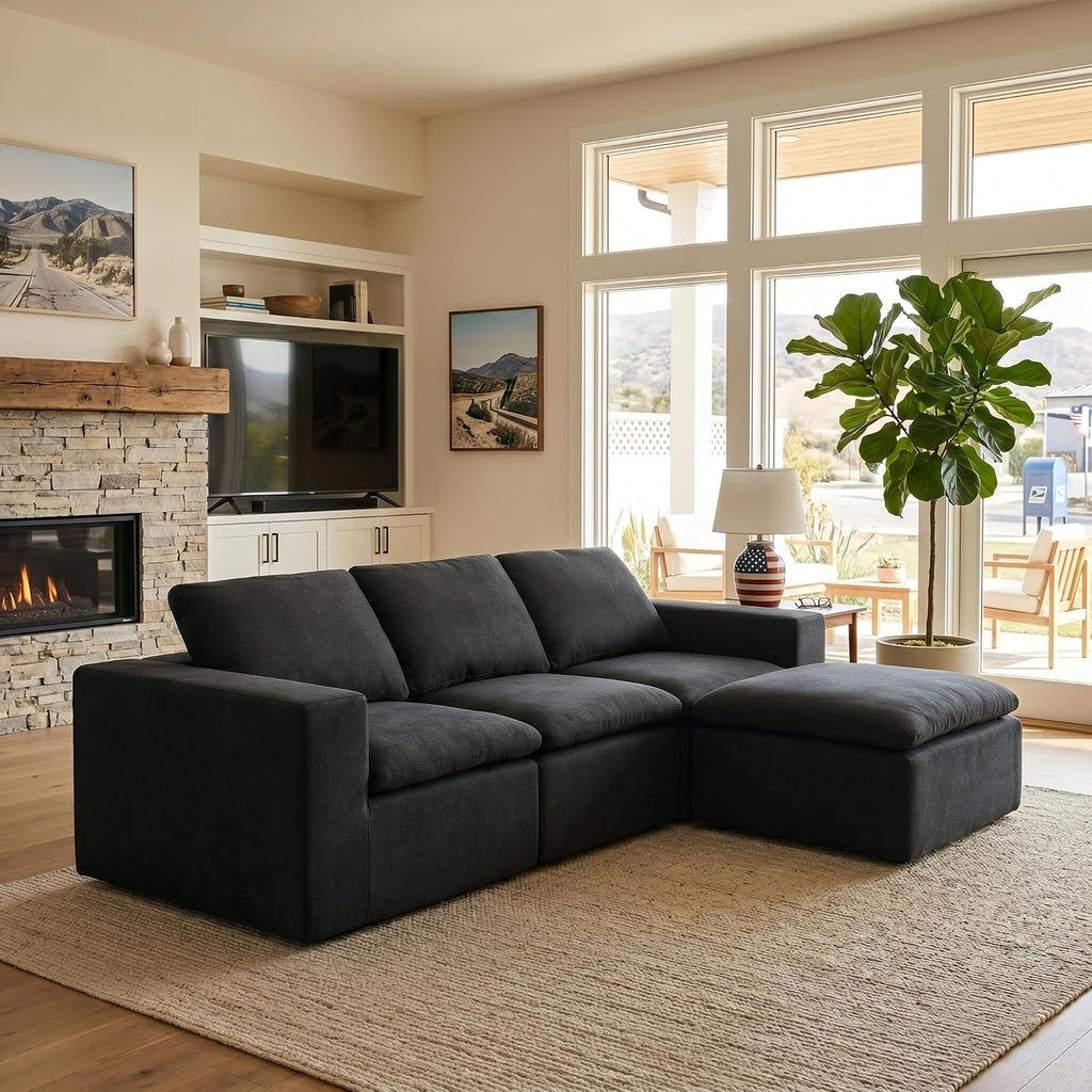 106' Boneless Cloud Couch, L Shaped Modular Sectional Couch, Memory Foam Living Room Sofa in a Box, Chenille Fabric No Assembly Required, Modern Luxury Oversized Plush Double-Layer Cushion