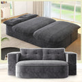 Convertible Sleeper Sofa, Modern 78-inch Folding Futon Corduroy Floor Foam Compression Loveseat Sofa Bed Couch, Foldable Full Size Guest Bed with 2 Pillows for Living Room Bedroom Apartment, Dark Grey