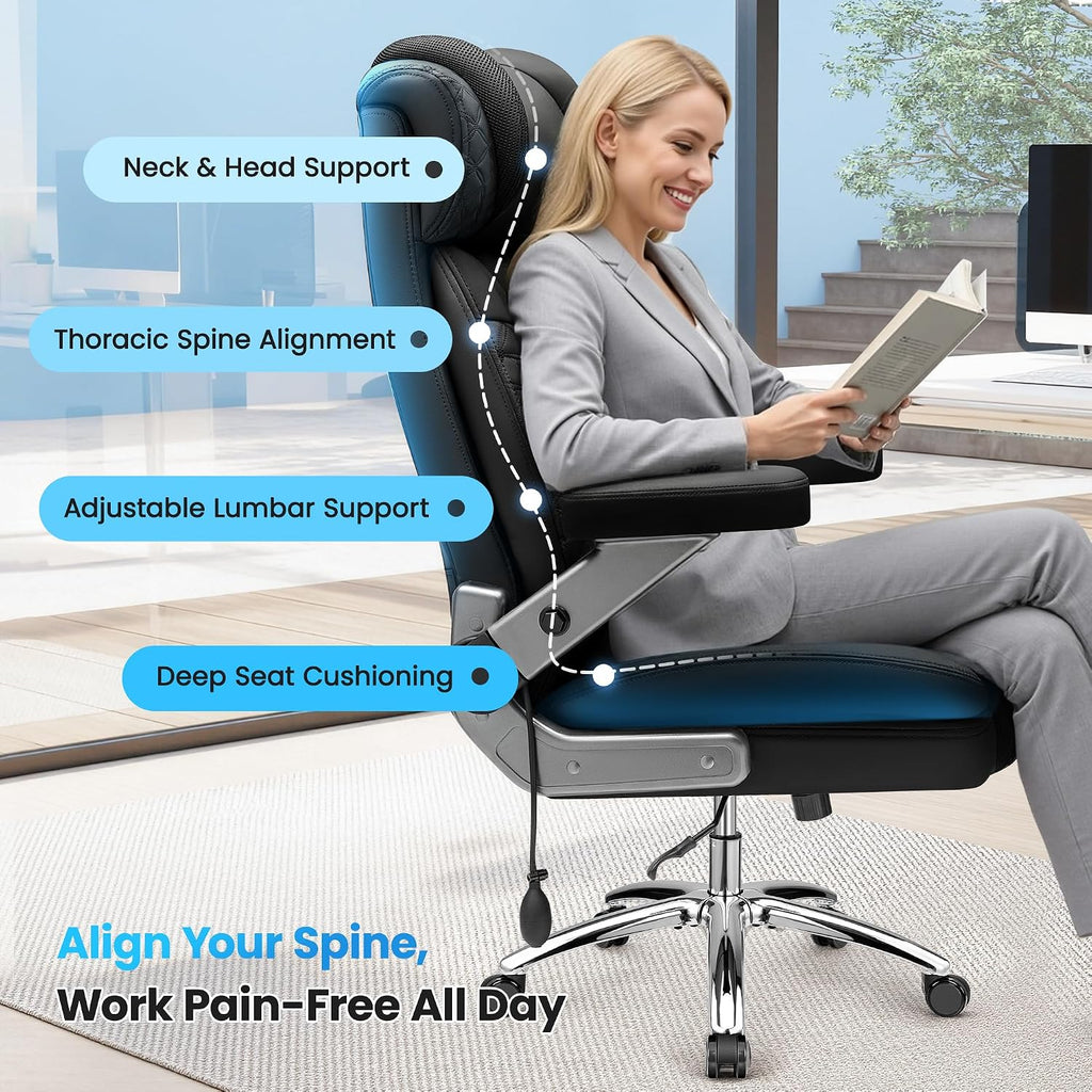 Big and Tall Office Chair, Desk Computer Chair for Heavy People, Oversized Executive Gaming Chair, Extra Wide 500LBS Ergonomic Comfy Office Chair with Adjustable Lumbar Support & 5D Flip Arms